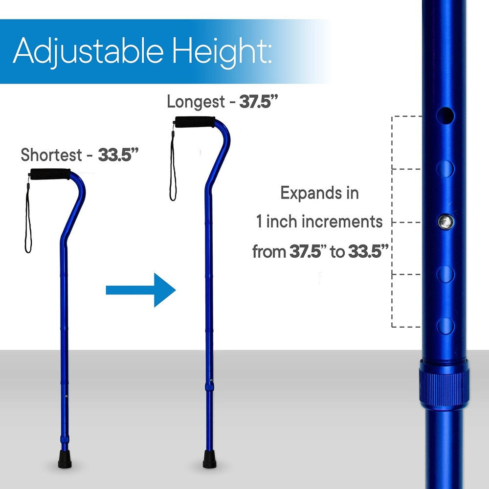 RMS Folding Cane with Offset Foam Handle, Adjustable Walking Stick Blue
