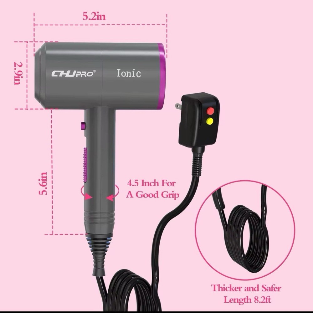 Ionic Hair Dryer 2000W AC Motor Hot Cool With Diffuser