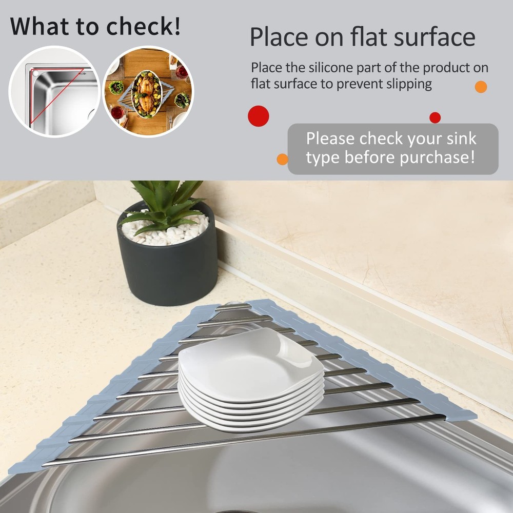 2 Pack Stainless Steel Sink Rack Multi-Function Roll Up Drying Rack for Sink ...