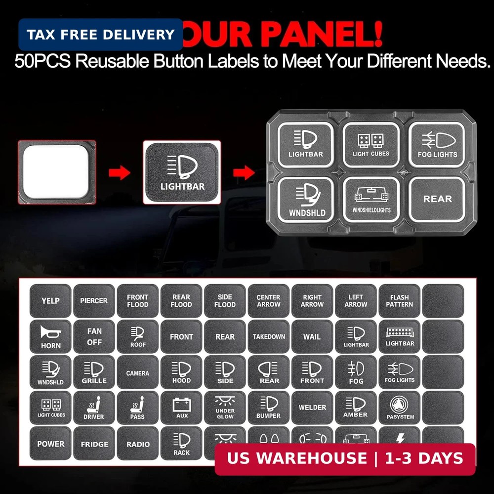 6 Gang Switch Panel, RFROAD LIGHTING Touch Panel Circuit Control Box for Truck M