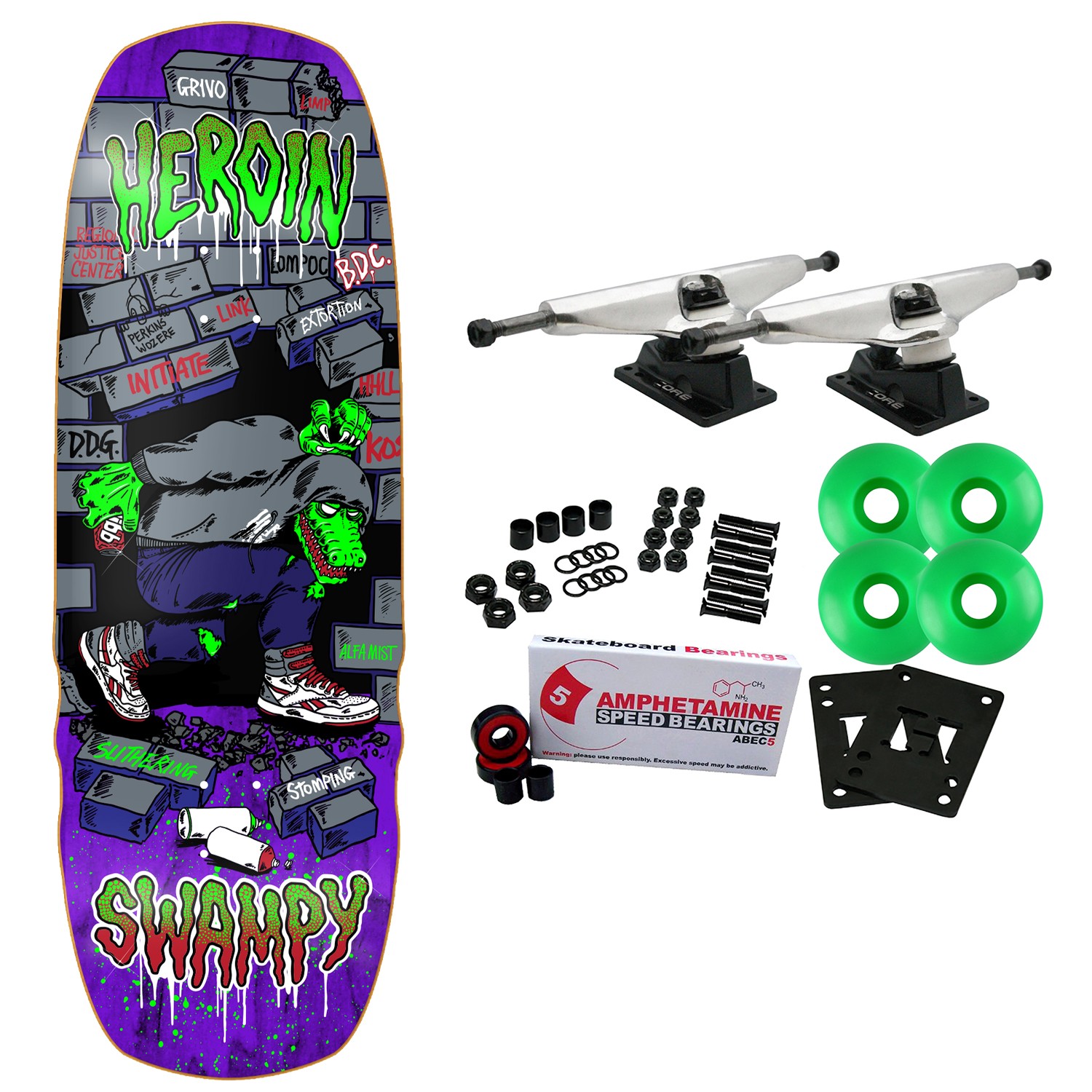 Heroin Skateboard Complete Swampy Stomp (Assorted) Assorted 10.5" x 32.625"