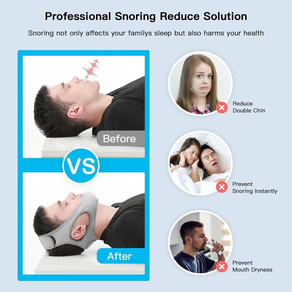 Adjustable Anti Snoring Chin Strap - Soft, Breathable Solution for Couples