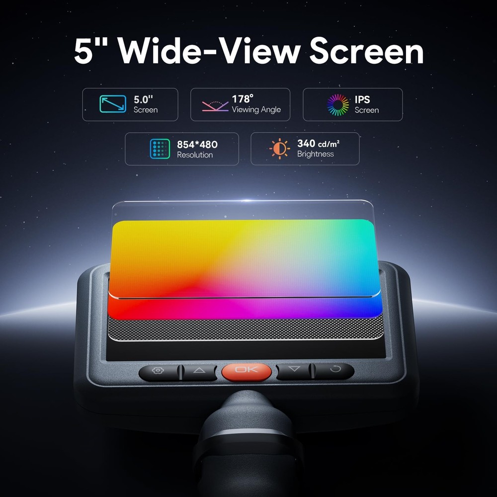 Articulating Borescope Camera with Light, 5" IPS HD Screen, Industrial Endosc...