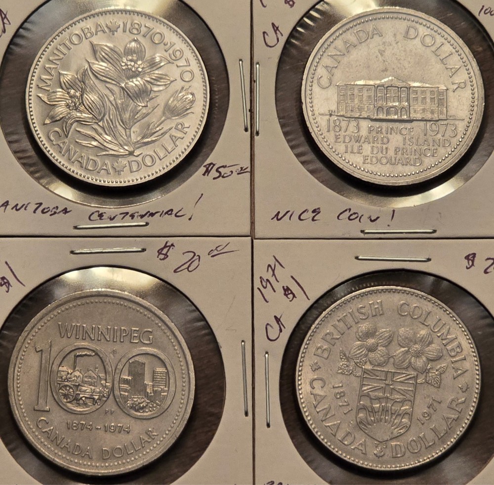 FOUR Unique Canada Province $1 Centennial Coins; All Mint Set Pulls & in 2x2's!