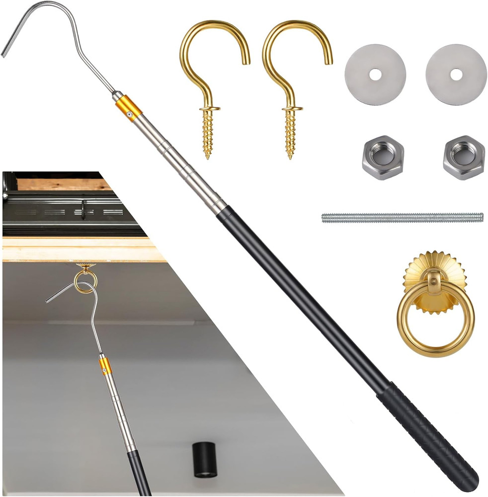 Attic Ladder Pull System Kit with 60" Extension Pole and Copper Hook