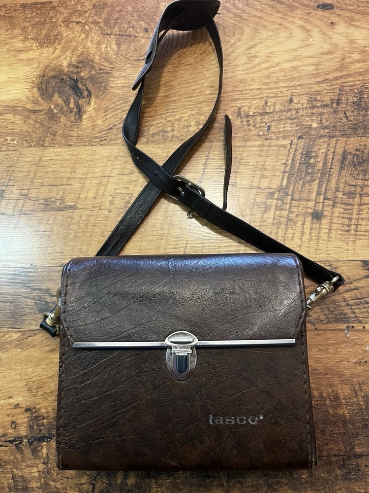 Tasco Brown Leather Binocular Case Bag with Shoulder Strap for Binoculars