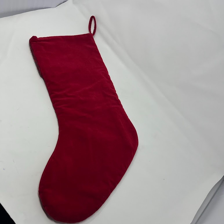 Vintage Red Christmas Stocking Embroidered Cuff Tassel Holiday Decor