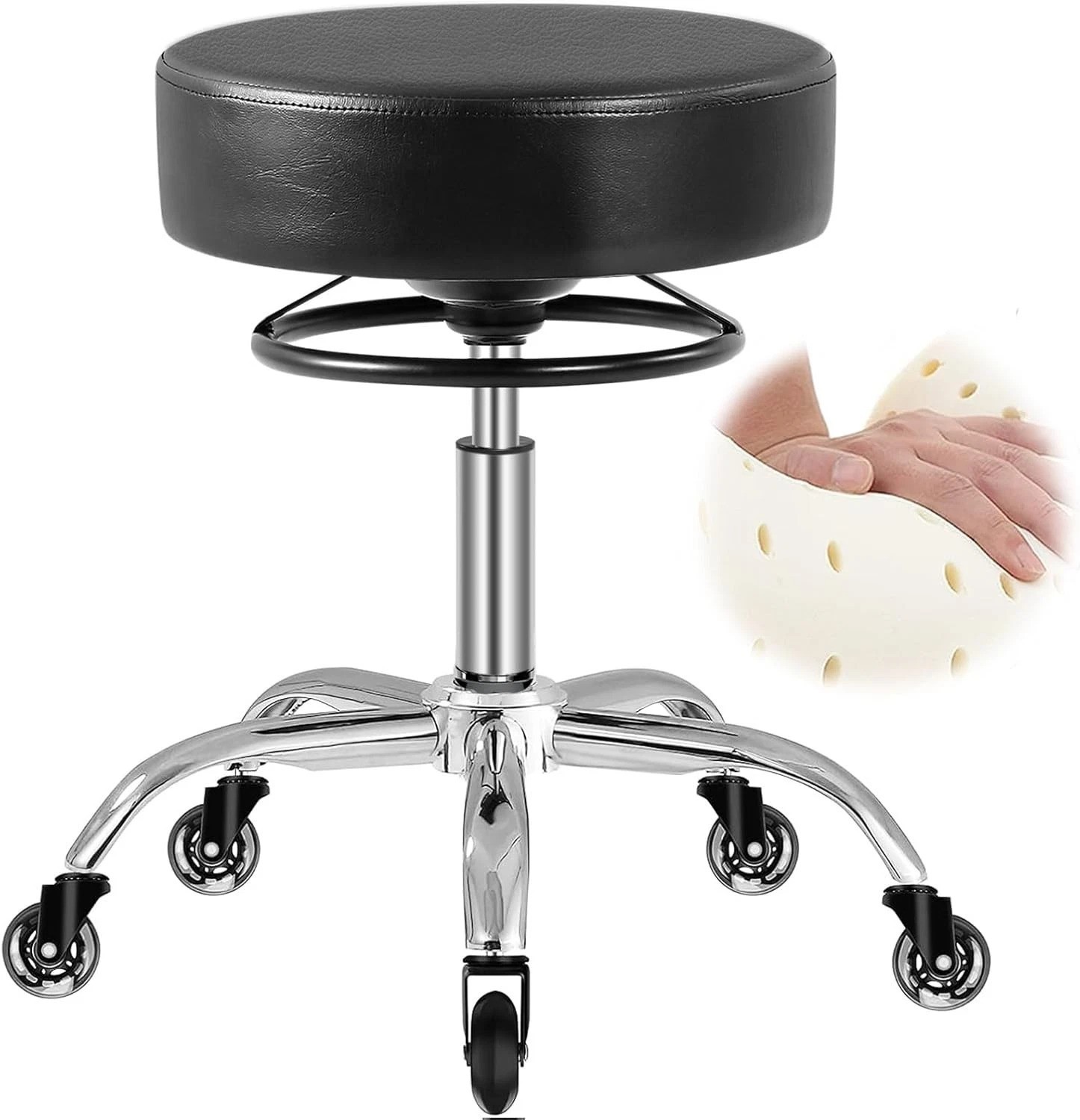 PU Leather Rolling Stool - 400lbs Capacity, Perfect for Tattoo & Beauty Studios