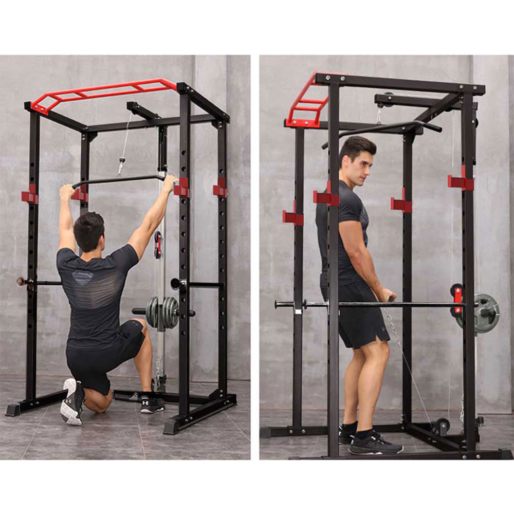 Power Cage, Multi-functional Power Cage with Adjustable Squat Rack Barbell Rack