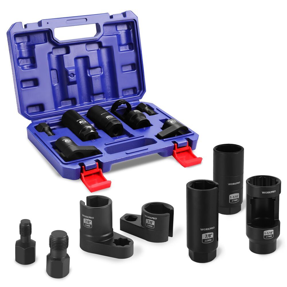 WORKPRO O₂ Oxygen Sensor Socket 7PC Socket Removal Tool Wrench Thread Chaser Set