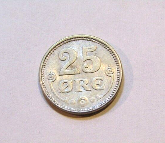 Denmark 1919 25 Ore Silver Coin