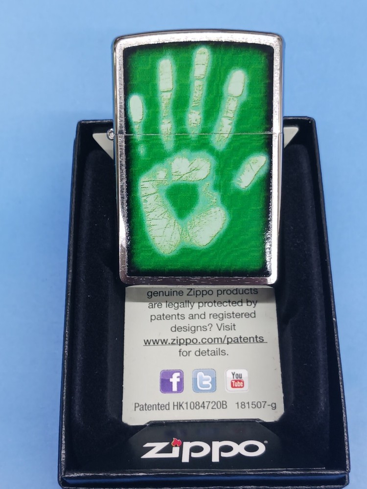 Zippo 28283 Brushed Chrome Identity Hand Print