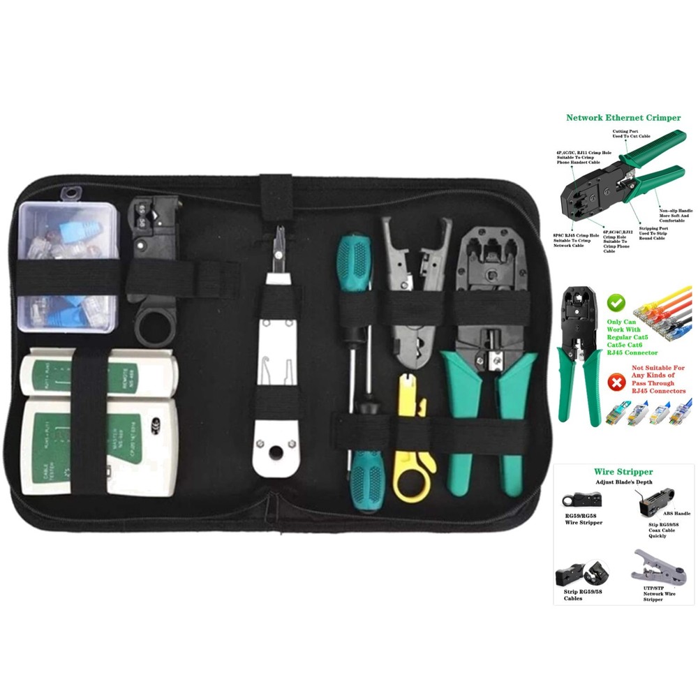 Professional Network Tool Kit with Crimp Tool & Cable Tester - Perfect for DIY
