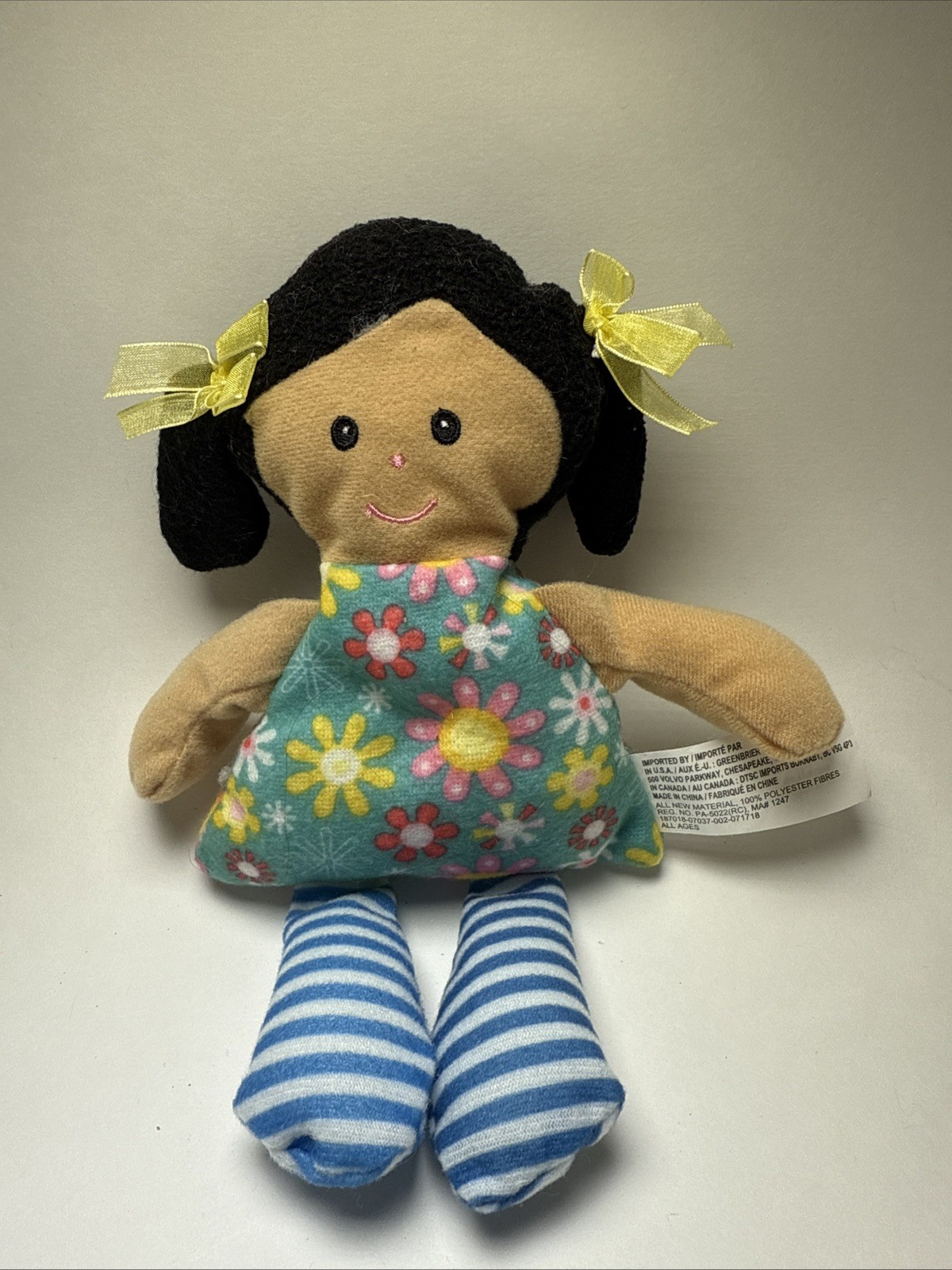 Greenbrier Rag Doll Poupee De Chiffon flower Dress Striped Legs yellow bows