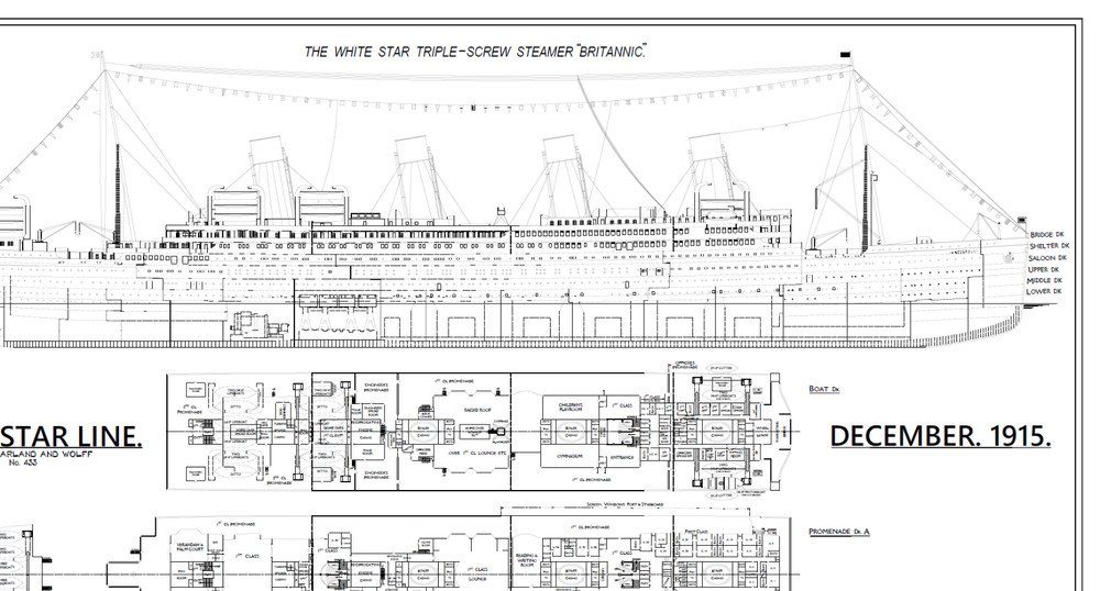 RMS Britannic Deck Plan: Easy-to-Frame, Detailed, & Accurate