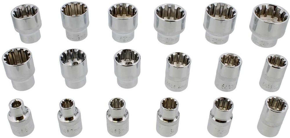 3/8" Dr. 18PC Penta-Spline Socket Set (SAE, Metric, Torque)