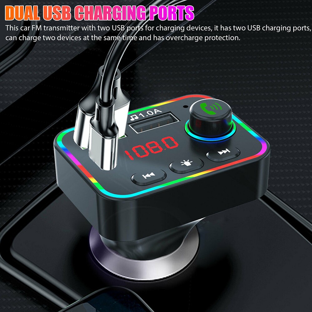 Bluetooth 5.0 Car Wireless FM Transmitter Adapter 2USB PD Charger AUX Hands-Free