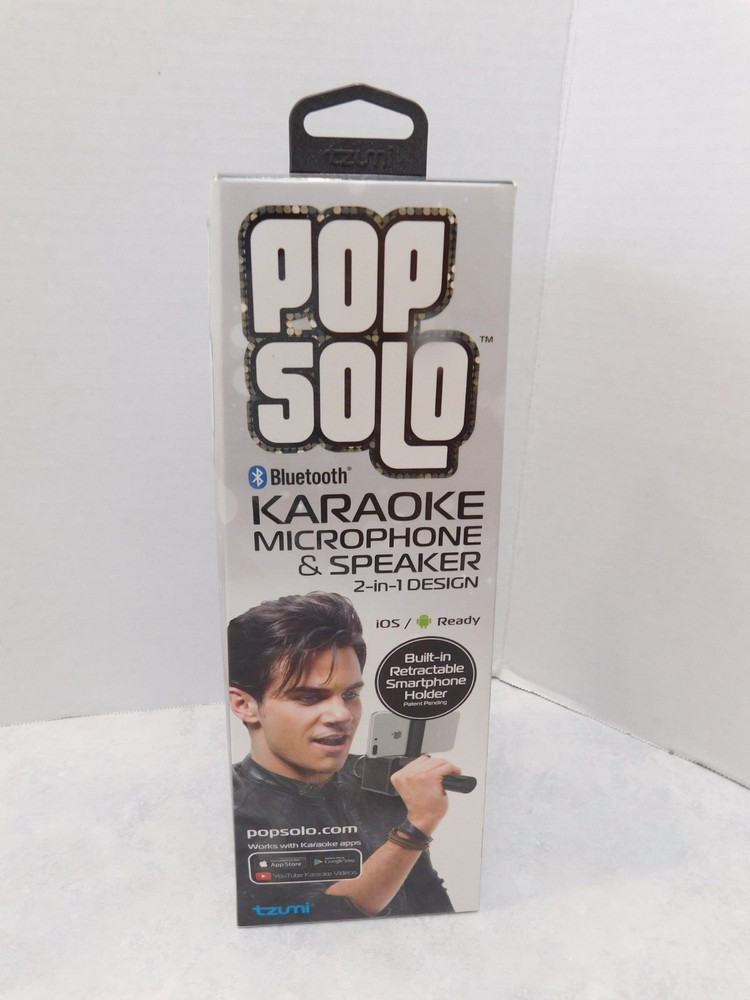 NEW!  Pop Solo Portable Wireless Bluetooth Karaoke Microphone  & Speaker Black