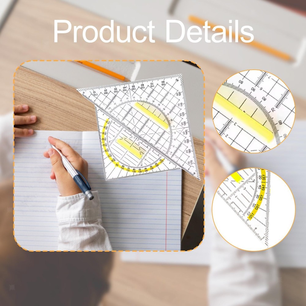 2x Set Square Protractor with Detachable Handle Measurement Tool Geometry