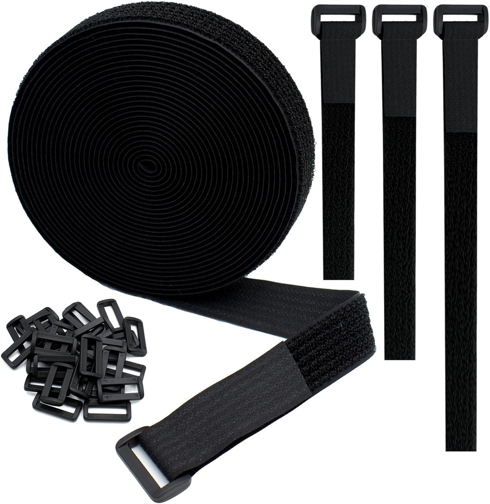 1"X20Ft Hook and Loop Straps, with 30 Plastic Buckles, Adjustable Fastening Cabl
