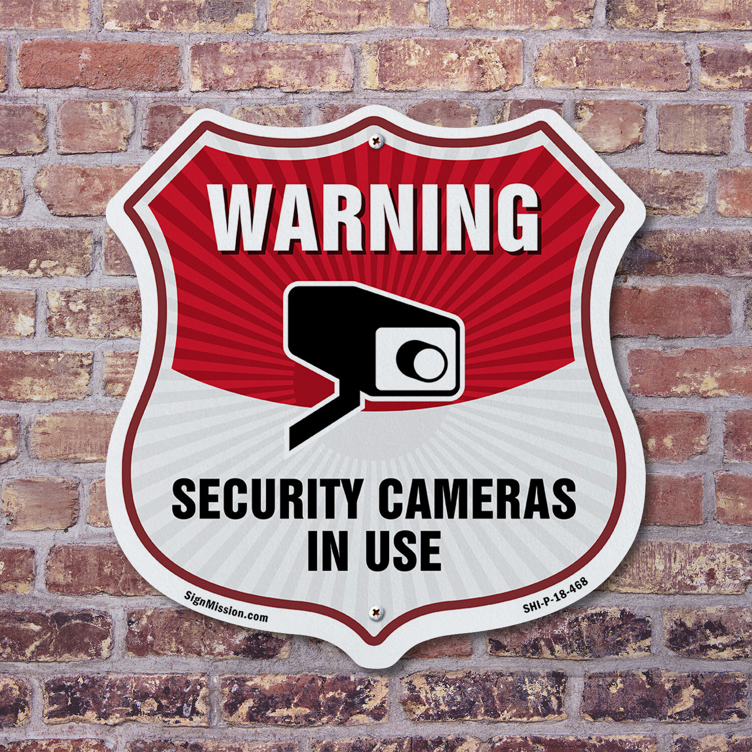 Video Surveillance Shield Sign Warning Security Cameras In U Shield Shaped Sign