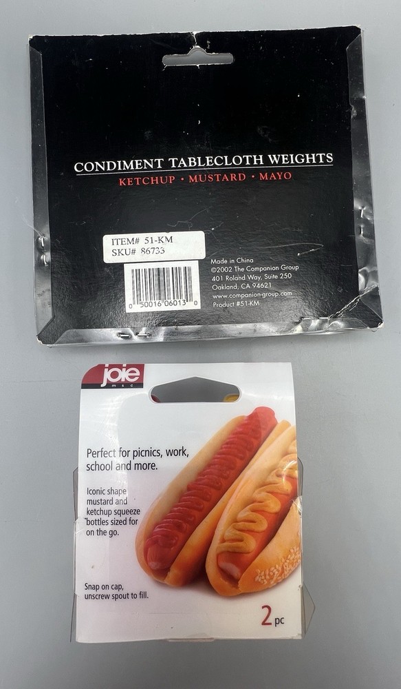 Tablecloth Weights & Mini Condiment Set Ketchup and Mustard