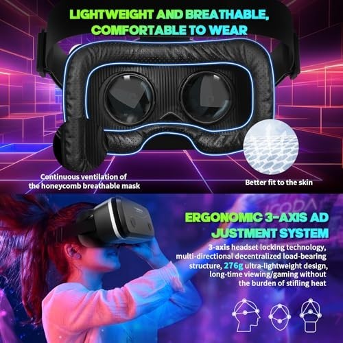 Universal VR Headset with Bluetooth Controller, Compatible with 4.7-7" Phones, H