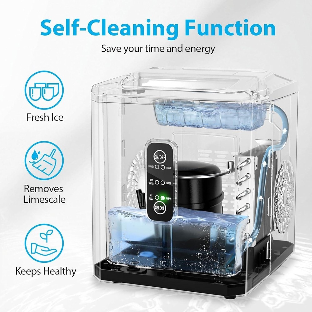 Aeitto Countertop Ice Maker 26Lbs/24H Self-Cleaning Function for Home & Office