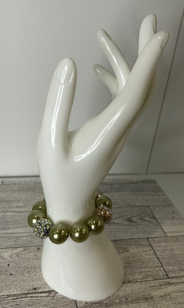 Chunky Green Beaded Bracelet- Handmade Size 7”