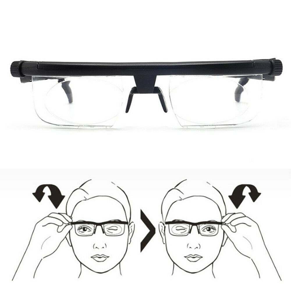 Dial Adjustable Glasses Variable Focus For Reading Distance Vision Eyeglasses US
