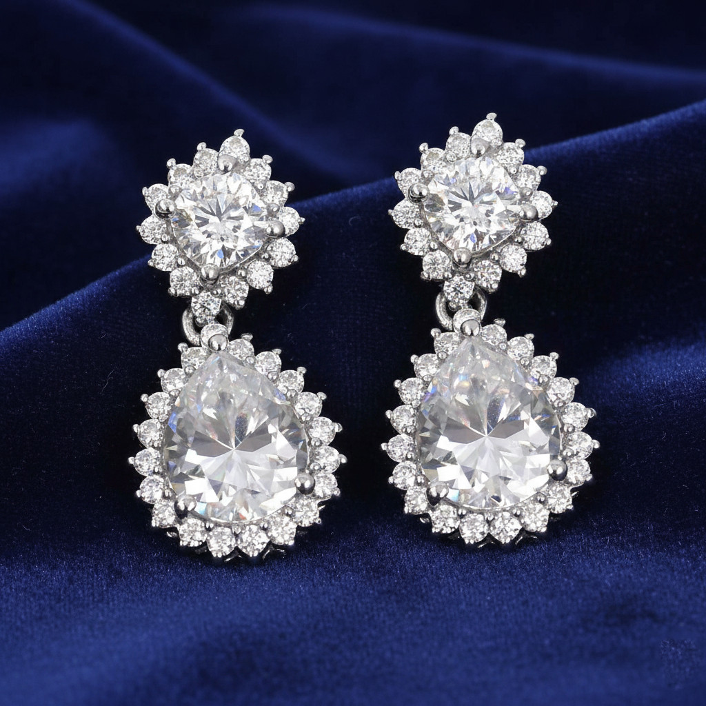 Lovely Rare 6.74 Ct Certified White Diamond Dangler Earrings. Fit for Royalty