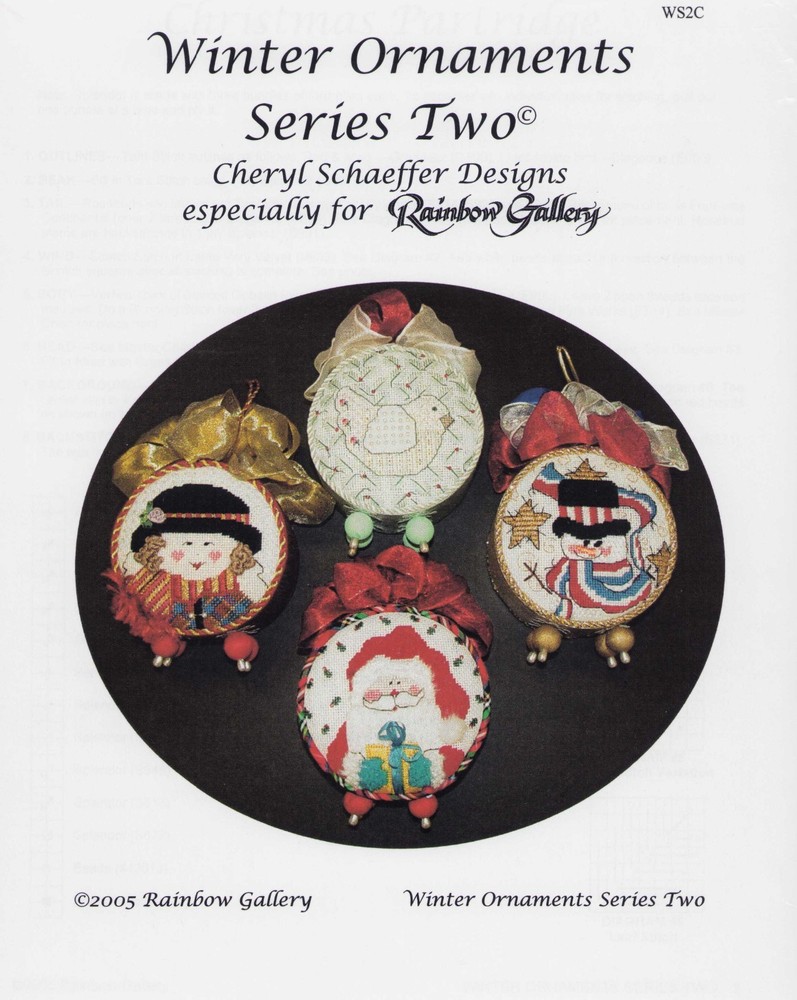 Needlepoint Pattern Winter Ornaments #2 w/ Threads & 18 mesh C. Schaeffer