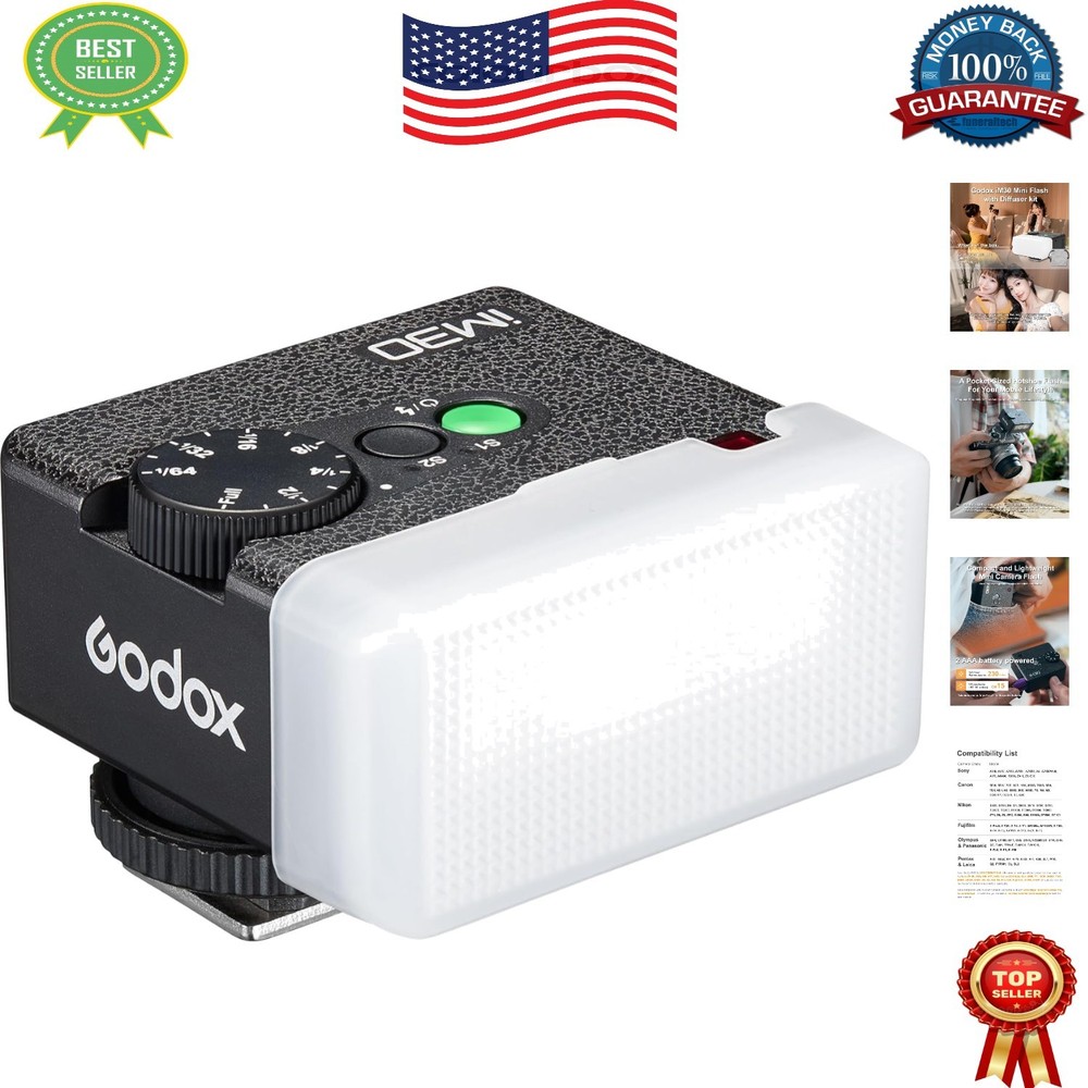 Portable iM30 Mini Flash with Diffuser for Enhanced Photography - GN15 Speedlite