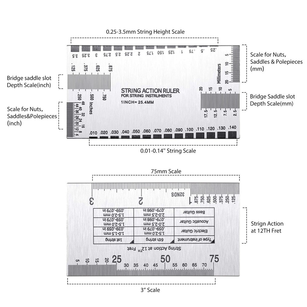 Mudder 10 Pieces Guitar Luthier Tools Set Include 9 Understring Silver