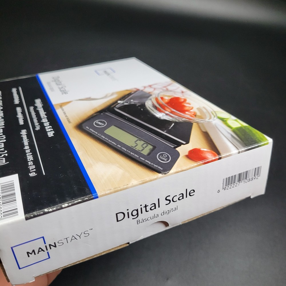 Mainstays 6LB High Precision Digital Kitchen Scale with Blue Backlit, Black