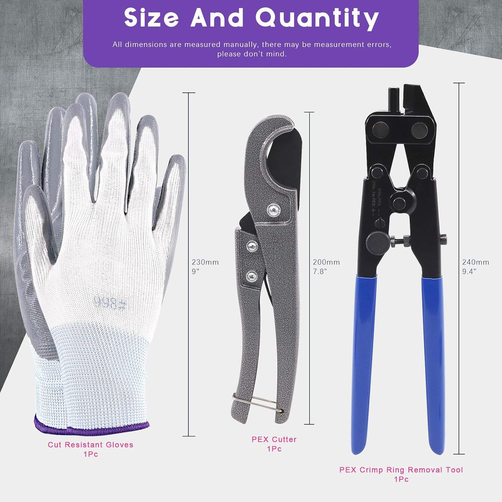 4Pcs PEX Ring Removal Tool Kit, PEX-1210C Crimp Ring Removal Tool and Pex Pipe C