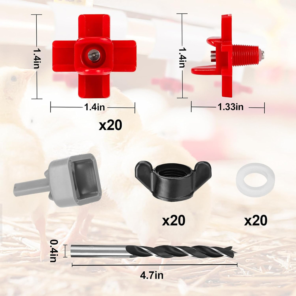 20 Pack Horizontal Chicken Nipples Waterer - Automatic Chicken Water Feeder, Eas