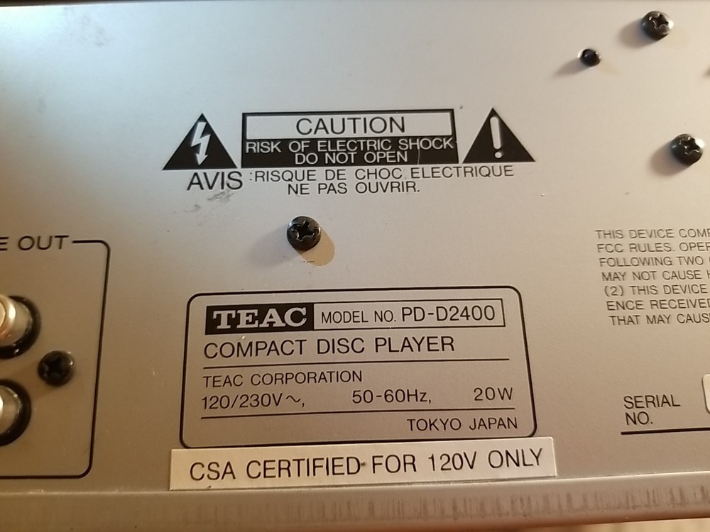 Vintage TEAC PD-D2400 Compact Disc Multi Player 5 Disc Player