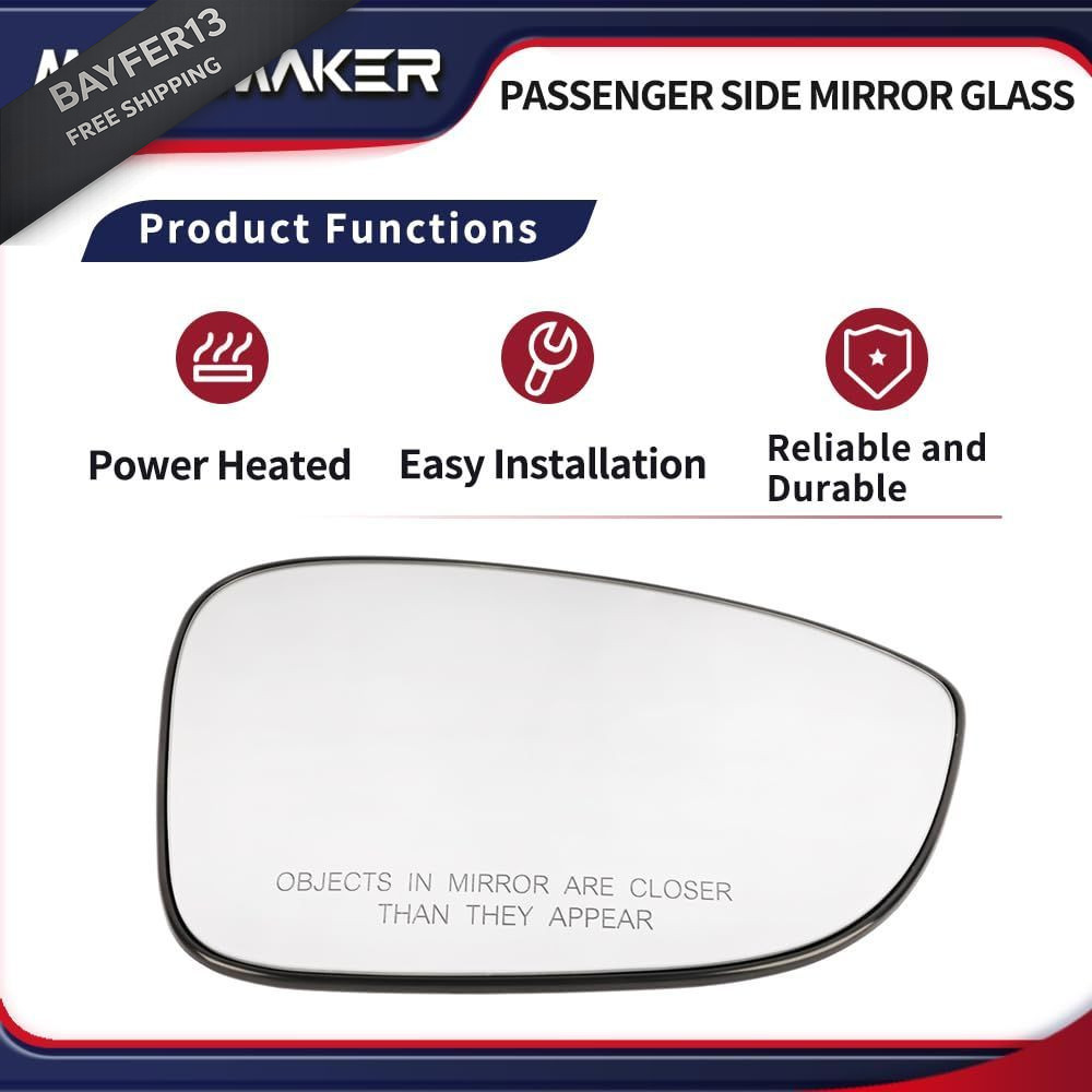 Magimaker Right Passenger Side Mirror Glass with Side, Black