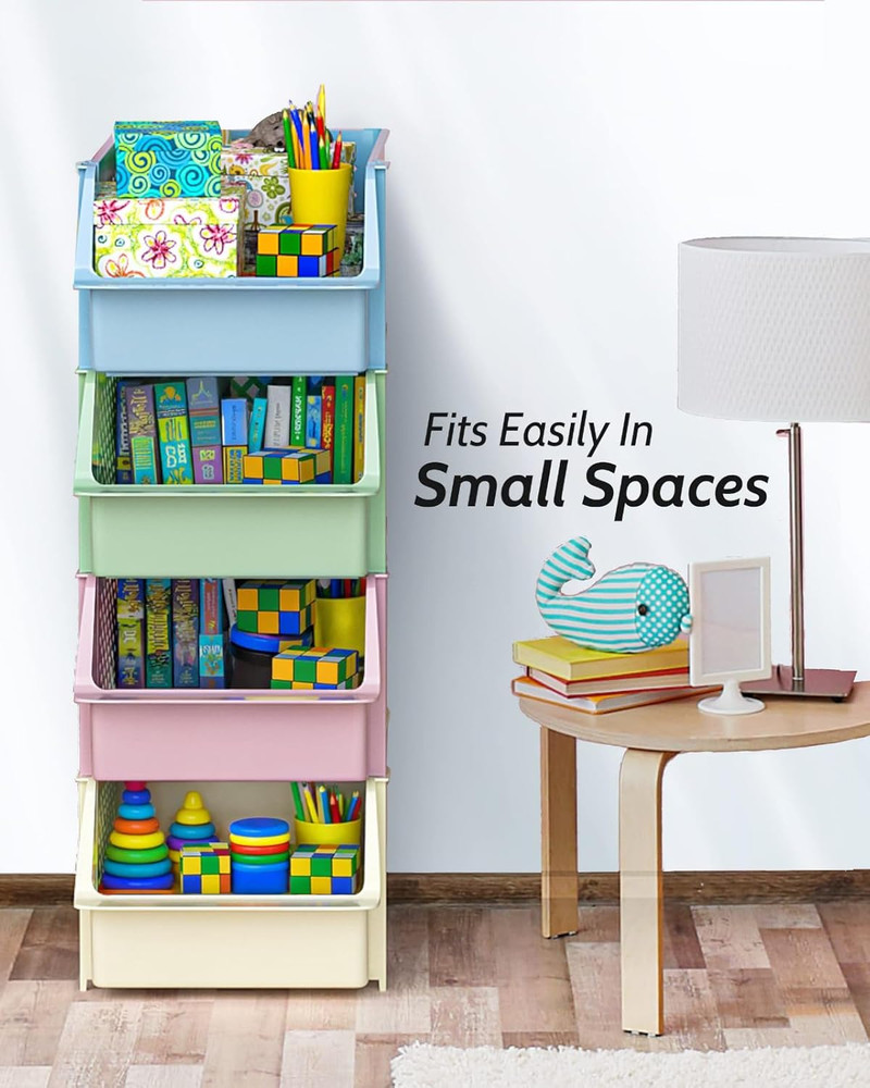 Tidyfriend Stackable Storage Bins for Pantry, 4 Pack Stackable Bins for Organizi