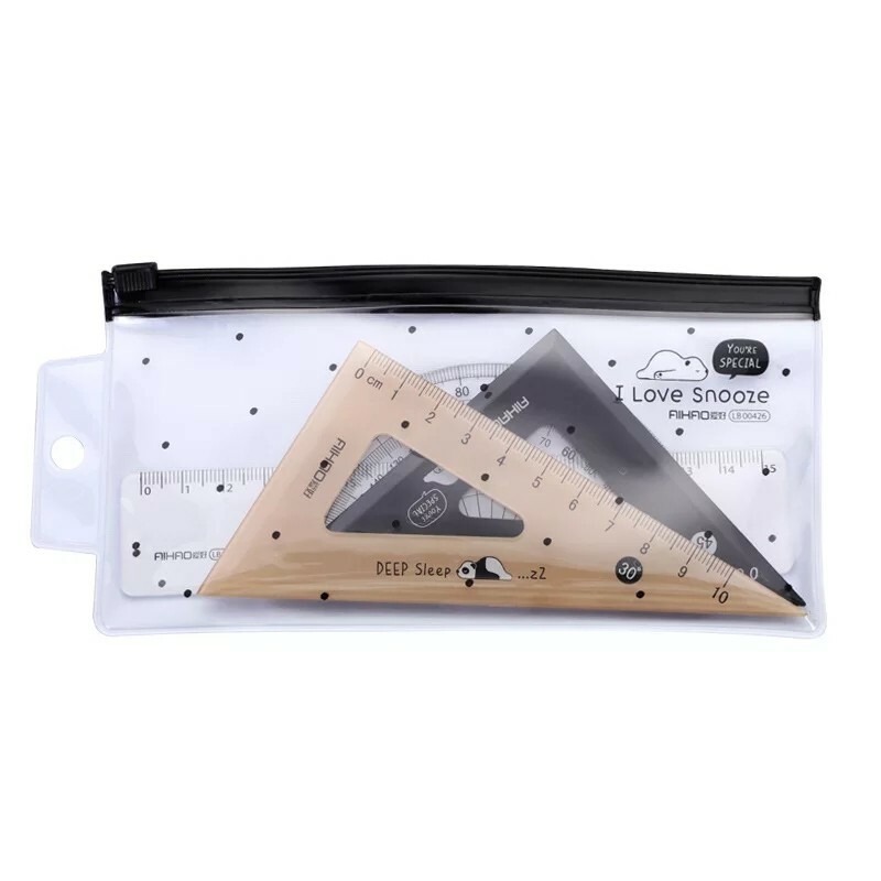 4 pcs/set Kawaii Lying Bear Plastic Straight Triangle Ruler Protractor Drafting