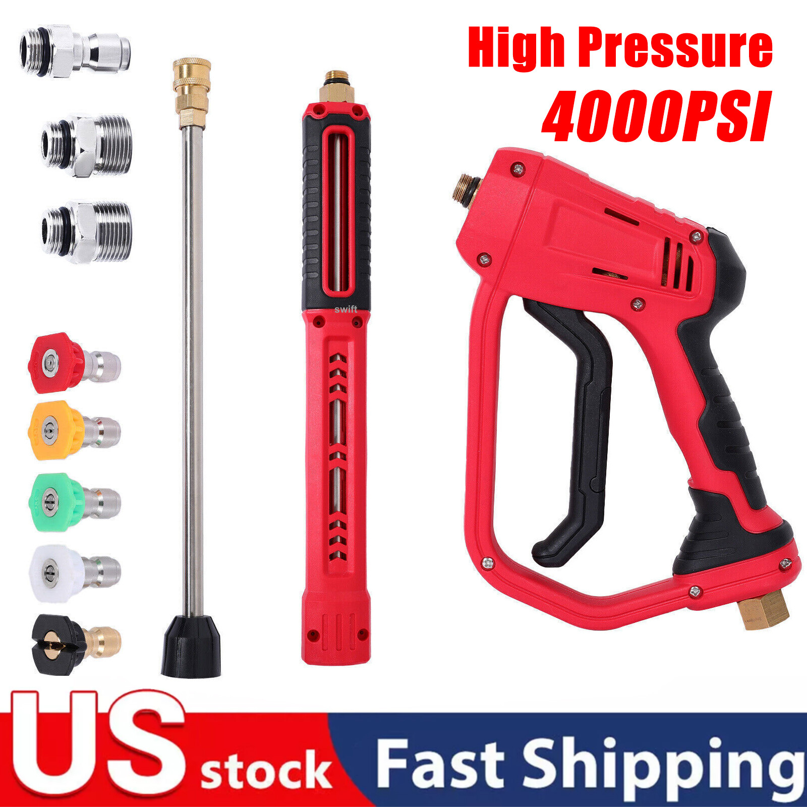 4000PSI High Pressure Car Power Washer Gun Spray Wand Lance Nozzle and Hose Kit