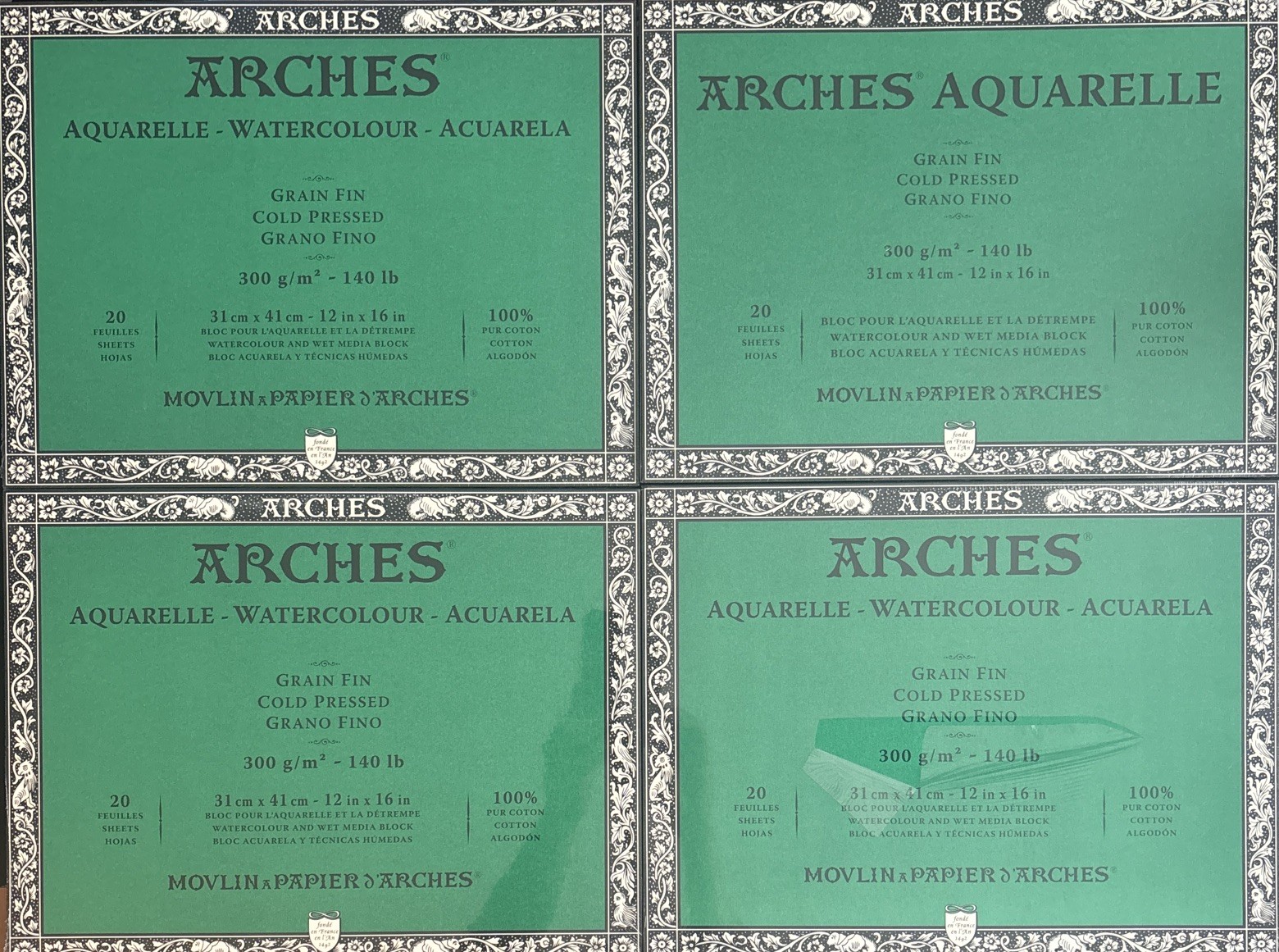 Aqvarelle Arches Watercolor Paper Block Cold Press, 12X16  Lot Of 4 C162