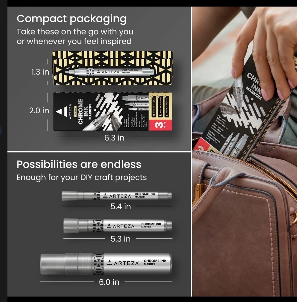 ARTEZA Mirror Chrome Marker Set, 3 Pack