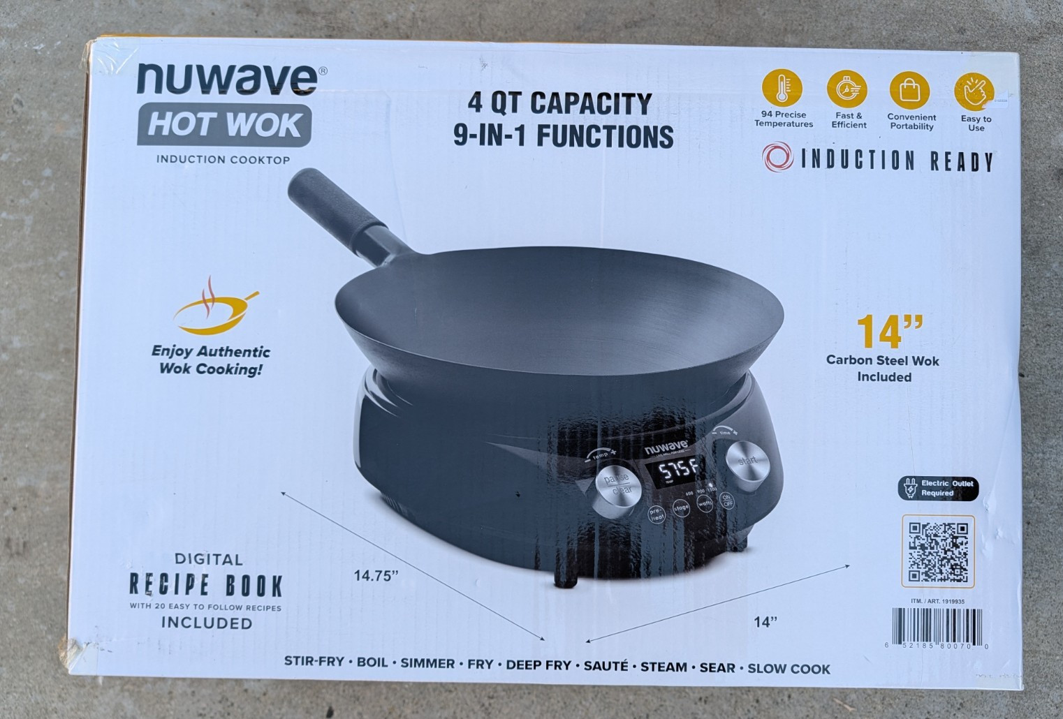 NEW OB - Nuwave Hot Wok Induction Cooktop w/ 14" Carbon Steel Wok