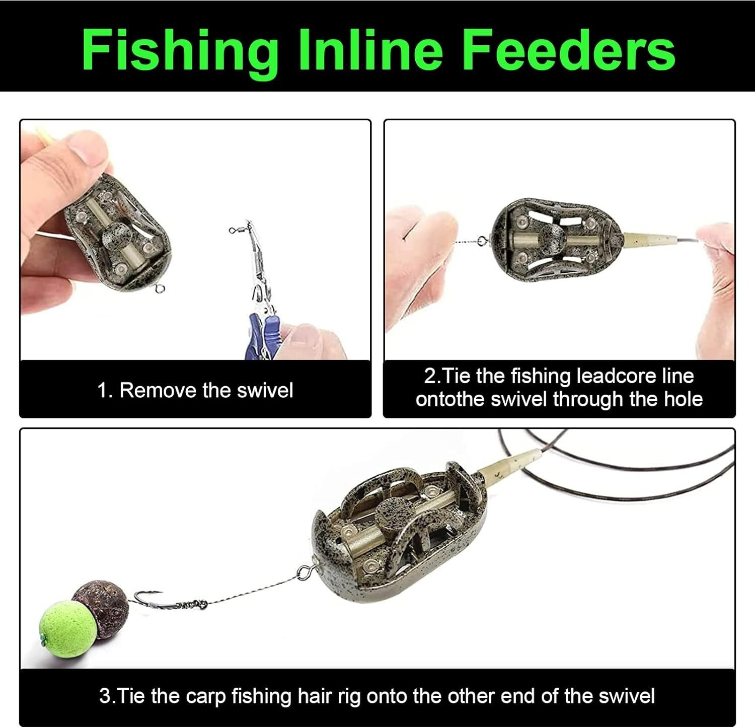 3pcs Carp Fishing Feeders Method with Fishing Weights 20g 30g 40g 50g 60g Tackle
