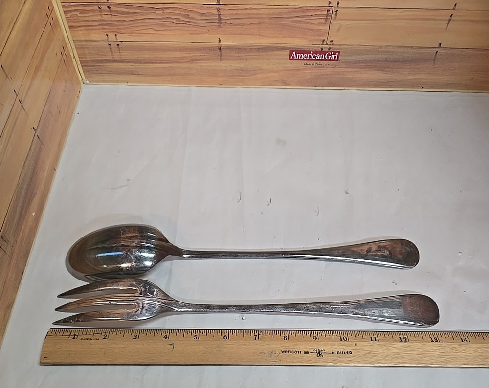 Vintage Sheffield England Silverplate Serving Fork & Spoon; EPNS1; 13"