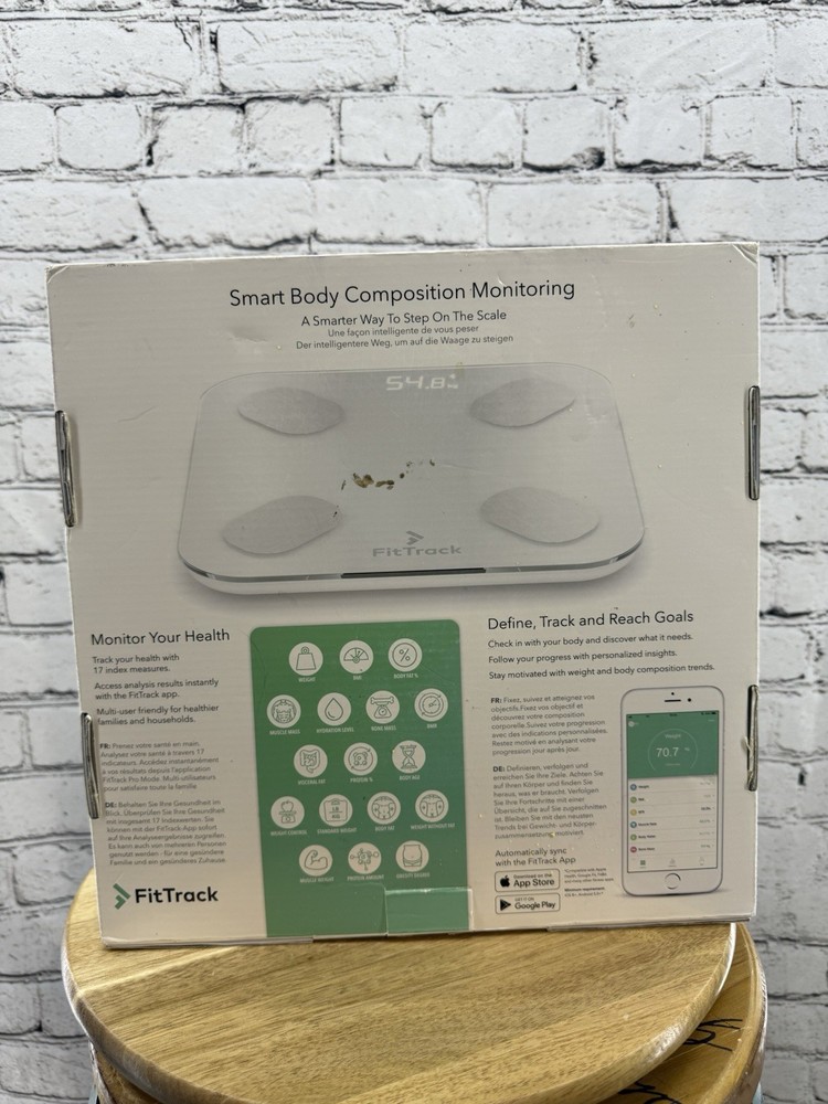 Fit Track Dara Smart Body BMI Composition Scale Open Box White