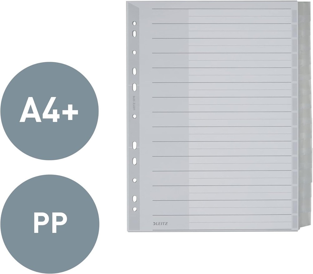 Leitz 12760000 Plastic Index Blank A4 Polypropylene 15 Sheets Grey