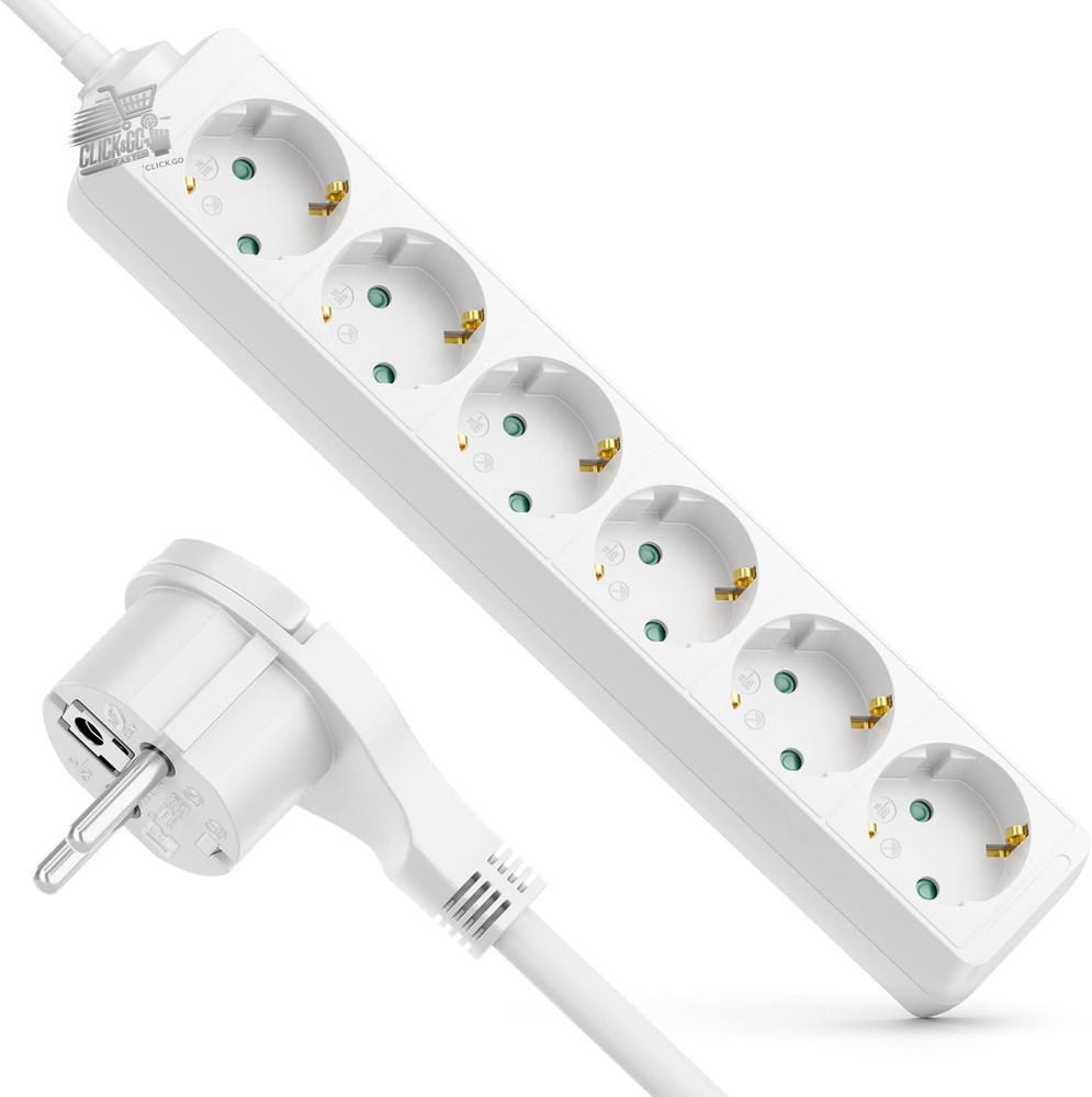 6 Seater Flat Plug Space Saving Cable 5m Electric Extension White In